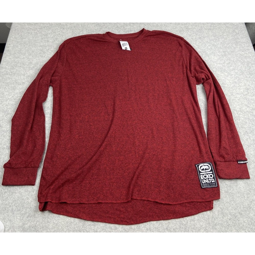 Ecko Unltd Shirt Mens 3XL Red Marled Long Sleeve Crewneck Logo Tee Streetwear